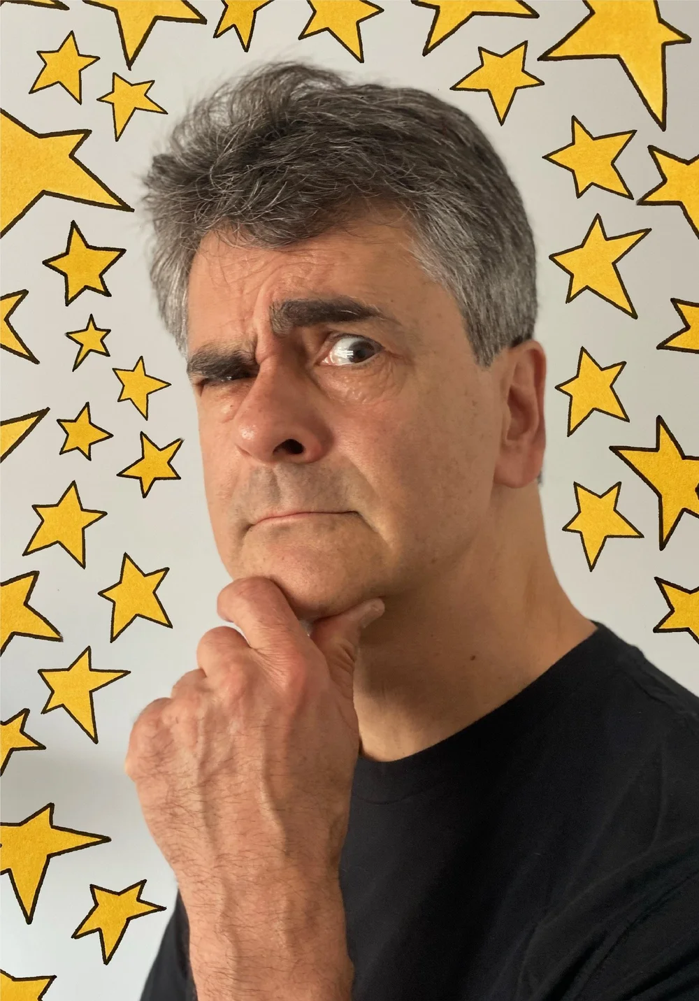Portrait of Max Rosen surrounded by hand-drawn stars