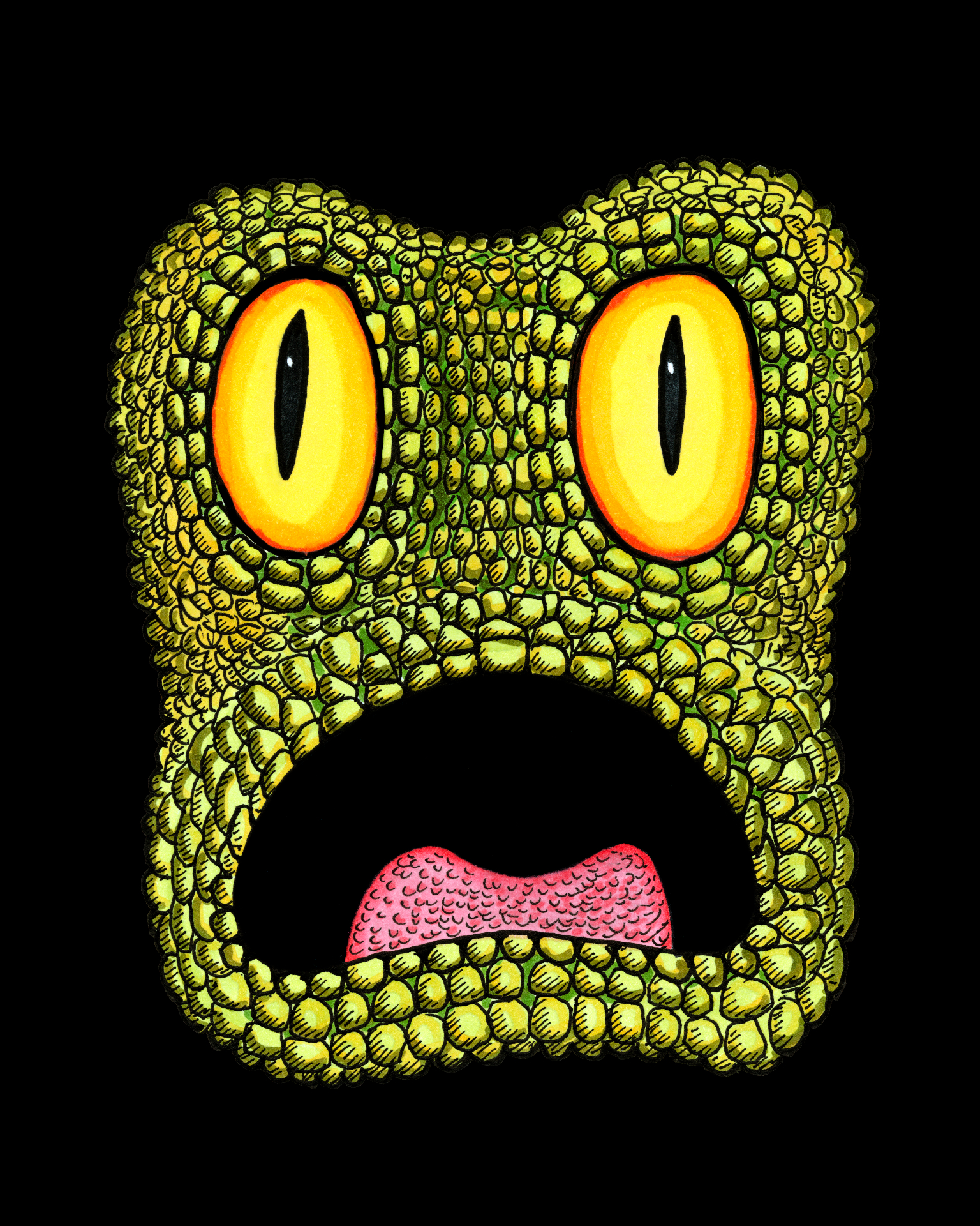 Screaming Lizard — green scaly creature with yellow eyes and open mouth